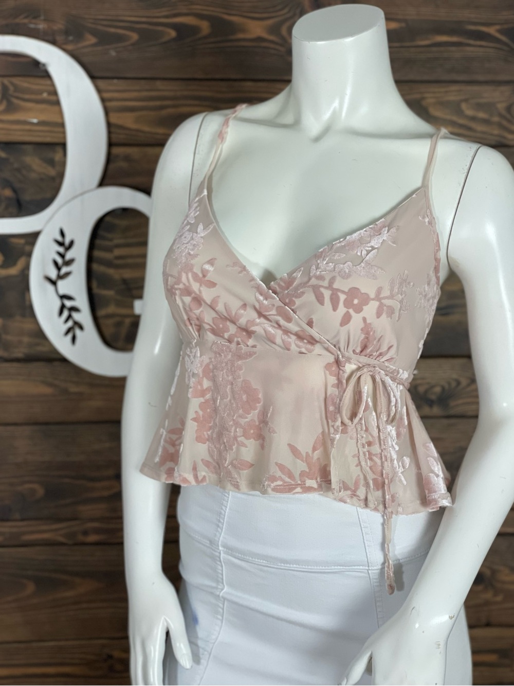 Forever 21 | Velvet Burnout Blush Floral Wrap Peplum Cami Top